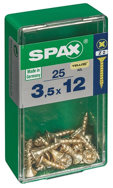 SPAXFRANCE - Vis à bois universelle PZ - 25 pièces - Diam.3,5xH.12mm - large