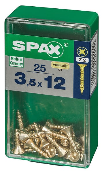 SPAXFRANCE - Vis à bois universelle PZ - 25 pièces - Diam.3,5xH.12mm - large