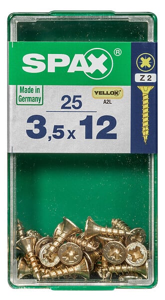 SPAXFRANCE - Vis à bois universelle PZ - 25 pièces - Diam.3,5xH.12mm - large