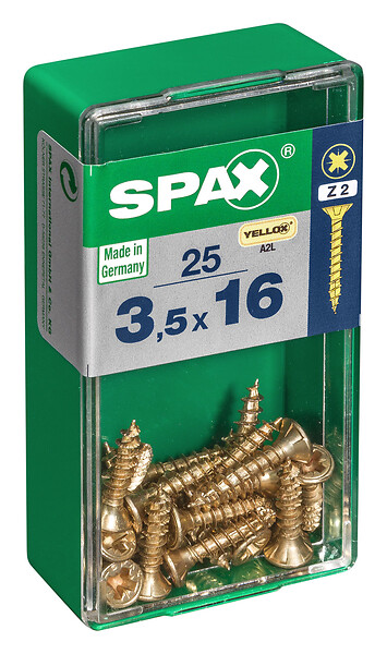 SPAXFRANCE - Vis à bois - Tête fraisée PZ - 25 pièces - Diam.3,5xH.16mm - large
