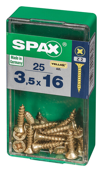 SPAXFRANCE - Vis à bois - Tête fraisée PZ - 25 pièces - Diam.3,5xH.16mm - large