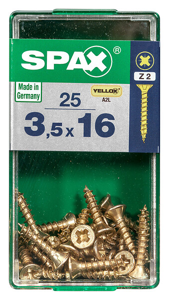 SPAXFRANCE - Vis à bois - Tête fraisée PZ - 25 pièces - Diam.3,5xH.16mm - large