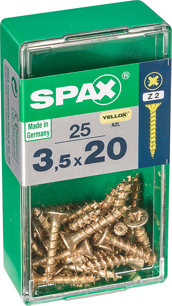 SPAXFRANCE - Vis à bois Yellox - 25 pièces - Diam.3,5xH.20mm - large