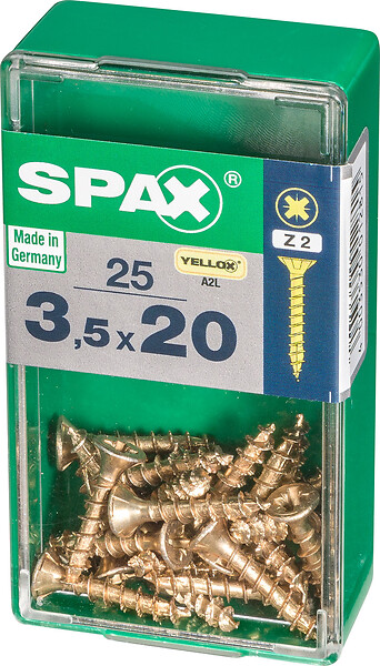 SPAXFRANCE - Vis à bois Yellox - 25 pièces - Diam.3,5xH.20mm - large