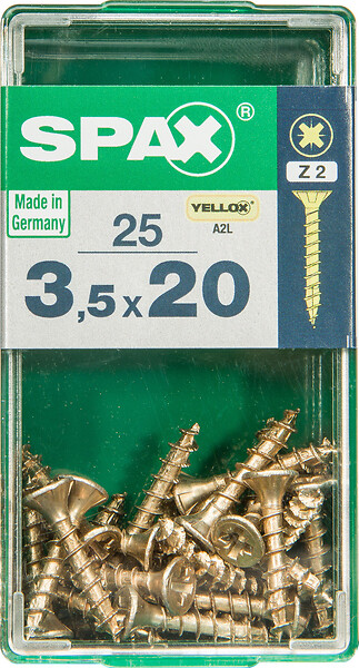 SPAXFRANCE - Vis à bois Yellox - 25 pièces - Diam.3,5xH.20mm - large