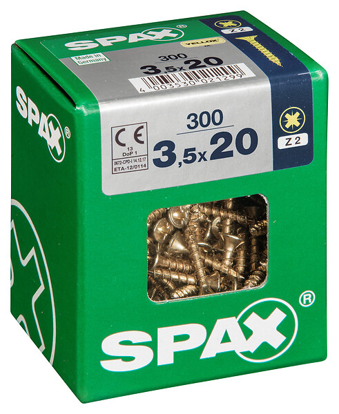 SPAXFRANCE - Vis universelle en acier Yellox - 300 pièces - Diam.3,5xH.20mm - large