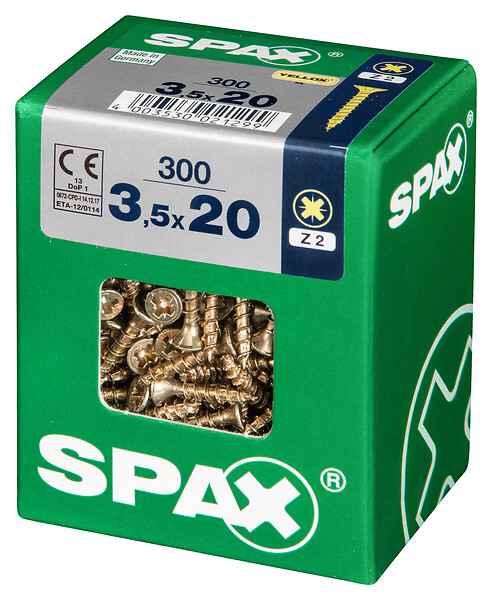 SPAXFRANCE - Vis universelle en acier Yellox - 300 pièces - Diam.3,5xH.20mm - large