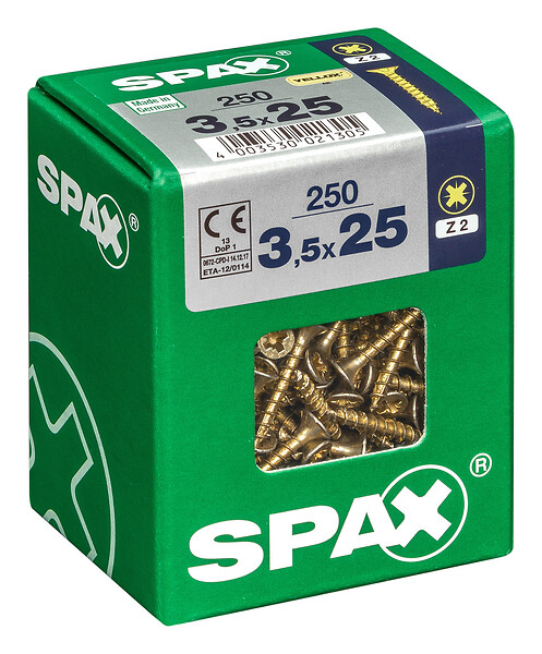 SPAXFRANCE - Vis en acier Yellox - Tête fraisée - 250 pièces - Diam.3,5xH.25mm - large