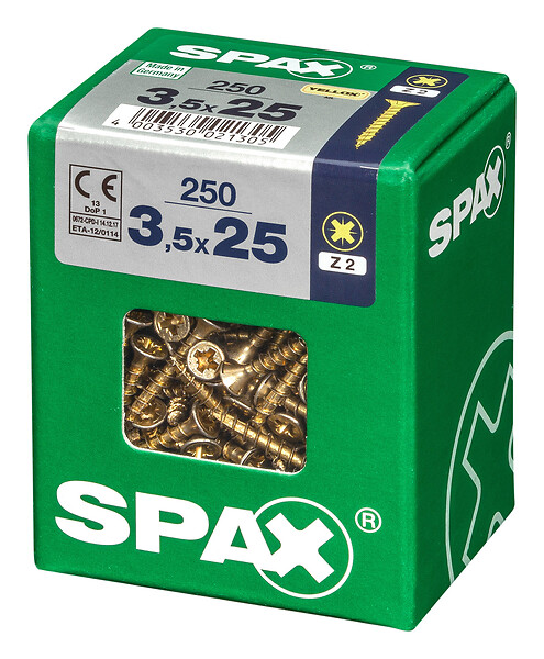 SPAXFRANCE - Vis en acier Yellox - Tête fraisée - 250 pièces - Diam.3,5xH.25mm - large