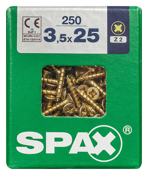 SPAXFRANCE - Vis en acier Yellox - Tête fraisée - 250 pièces - Diam.3,5xH.25mm - large