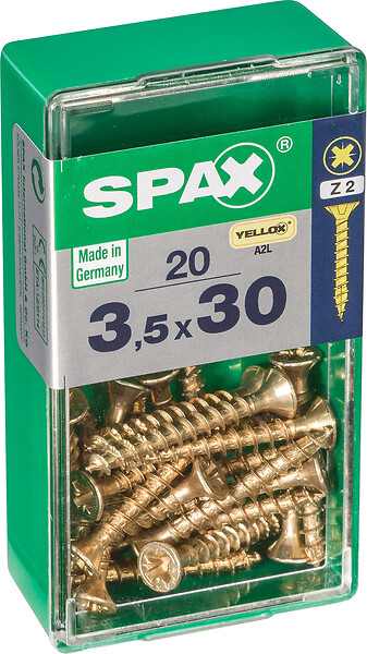 SPAXFRANCE - Vis à bois - 20 pièces - Diam.3,5xH.30mm - large