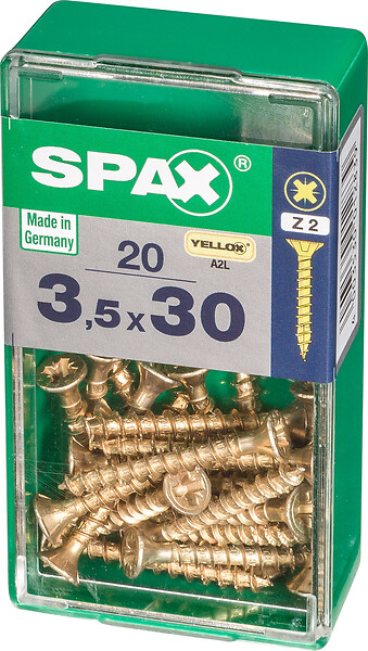 SPAXFRANCE - Vis à bois - 20 pièces - Diam.3,5xH.30mm - large