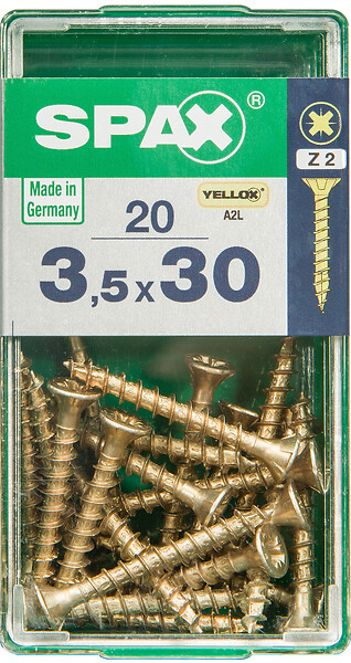 SPAXFRANCE - Vis à bois - 20 pièces - Diam.3,5xH.30mm - large