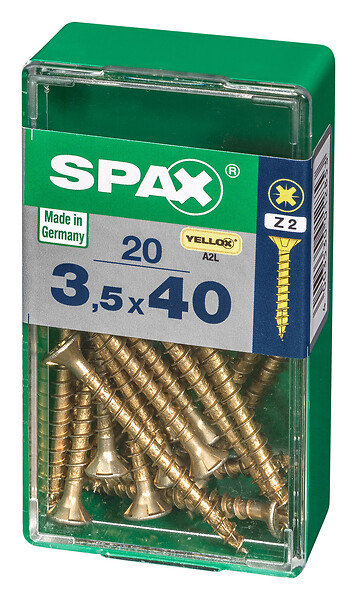 SPAXFRANCE - Vis universelle en acier - Tête fraisée PZ - Yellox - 20 pièces - Diam.3,5xH.40mm - large