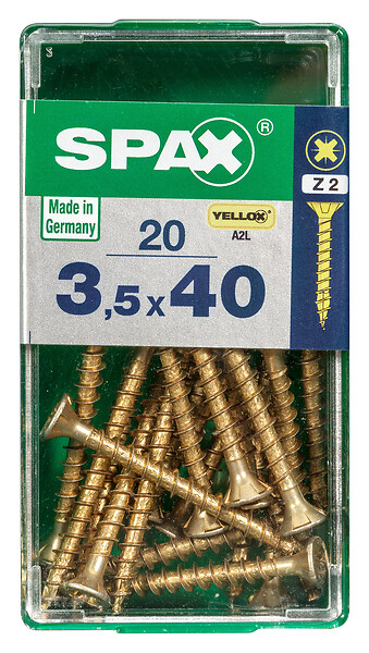 SPAXFRANCE - Vis universelle en acier - Tête fraisée PZ - Yellox - 20 pièces - Diam.3,5xH.40mm - large