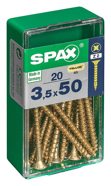 SPAXFRANCE - Vis universelle Pozidriv - Yellox - 20 pièces - Diam.3,5xH.50mm - large