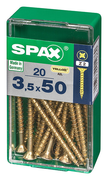 SPAXFRANCE - Vis universelle Pozidriv - Yellox - 20 pièces - Diam.3,5xH.50mm - large