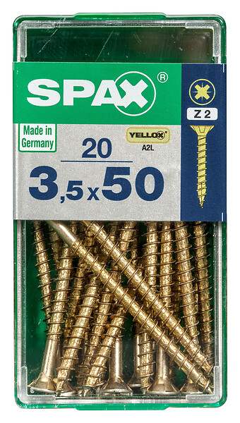 SPAXFRANCE - Vis universelle Pozidriv - Yellox - 20 pièces - Diam.3,5xH.50mm - large