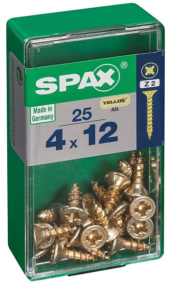 SPAXFRANCE - Vis à bois universelles - Tête fraisée PZ - Yellox - 25 pièces - Diam.4xH.12mm - large