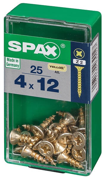 SPAXFRANCE - Vis à bois universelles - Tête fraisée PZ - Yellox - 25 pièces - Diam.4xH.12mm - large