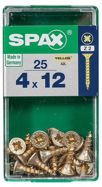 SPAXFRANCE - Vis à bois universelles - Tête fraisée PZ - Yellox - 25 pièces - Diam.4xH.12mm - large