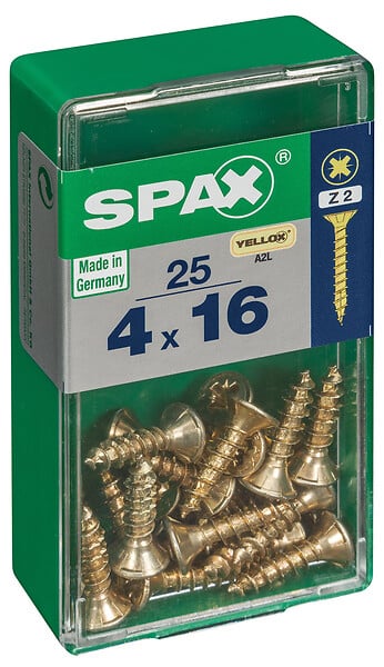 SPAXFRANCE - Vis universelle Pozidriv - Yellox - 25 pièces - Diam.4xH.16mm - large