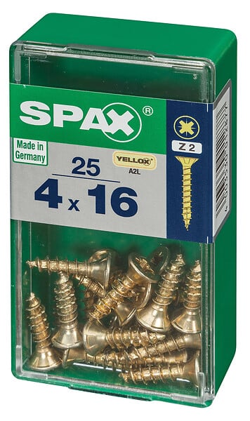 SPAXFRANCE - Vis universelle Pozidriv - Yellox - 25 pièces - Diam.4xH.16mm - large