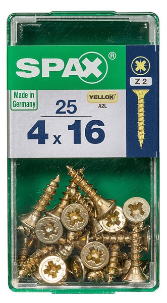 SPAXFRANCE - Vis universelle Pozidriv - Yellox - 25 pièces - Diam.4xH.16mm - large