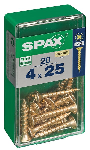 SPAXFRANCE - Vis à bois en acier - Doré - 20 pièces - Diam.4xH.25mm - large