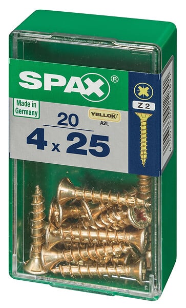 SPAXFRANCE - Vis à bois en acier - Doré - 20 pièces - Diam.4xH.25mm - large