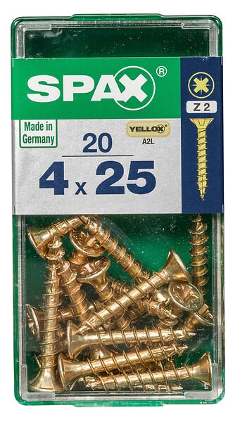 SPAXFRANCE - Vis à bois en acier - Doré - 20 pièces - Diam.4xH.25mm - large