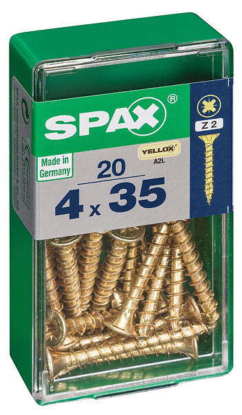 SPAXFRANCE - Vis à bois universelle - Tête fraisée - Yellox - 20 pièces - Diam.4xH.35mm - large