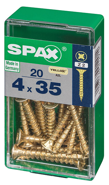 SPAXFRANCE - Vis à bois universelle - Tête fraisée - Yellox - 20 pièces - Diam.4xH.35mm - large