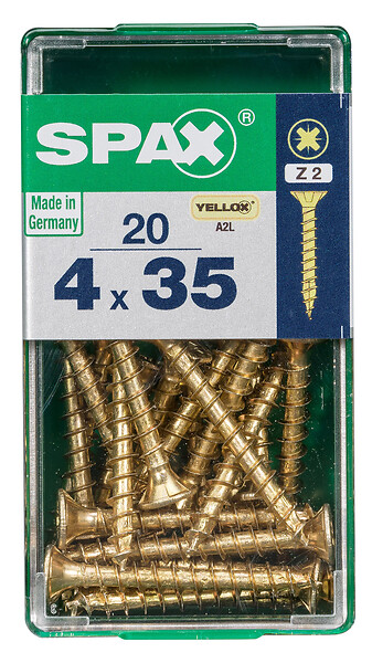 SPAXFRANCE - Vis à bois universelle - Tête fraisée - Yellox - 20 pièces - Diam.4xH.35mm - large