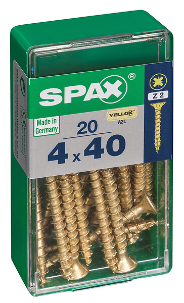 SPAXFRANCE - Vis à bois Yellox - Tête fraisée PZ - 20 pièces - Diam.4xH.40mm - large