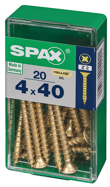 SPAXFRANCE - Vis à bois Yellox - Tête fraisée PZ - 20 pièces - Diam.4xH.40mm - large