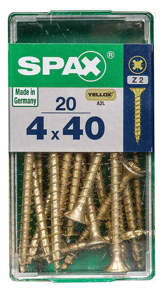 SPAXFRANCE - Vis à bois Yellox - Tête fraisée PZ - 20 pièces - Diam.4xH.40mm - large