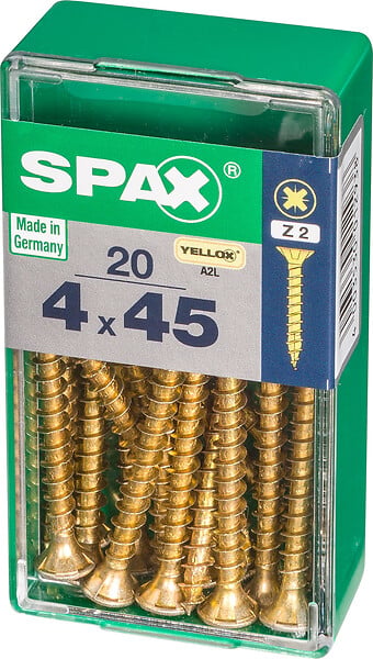 SPAXFRANCE - Vis à bois - Tête fraisée Pozidriv - 20 pièces - Diam.4xH.45mm - large