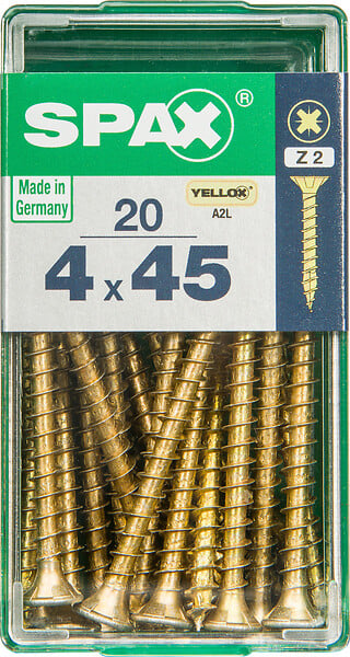 SPAXFRANCE - Vis à bois - Tête fraisée Pozidriv - 20 pièces - Diam.4xH.45mm - large