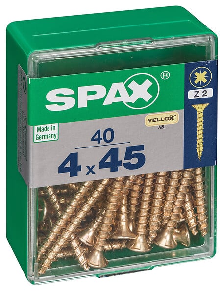 SPAXFRANCE - Vis à bois universelles - Jaune Yellox - 40 pièces - Diam.4xH.45mm - large
