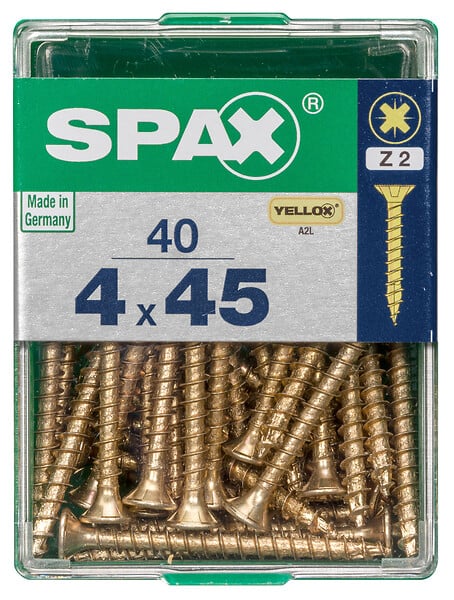 SPAXFRANCE - Vis à bois universelles - Jaune Yellox - 40 pièces - Diam.4xH.45mm - large