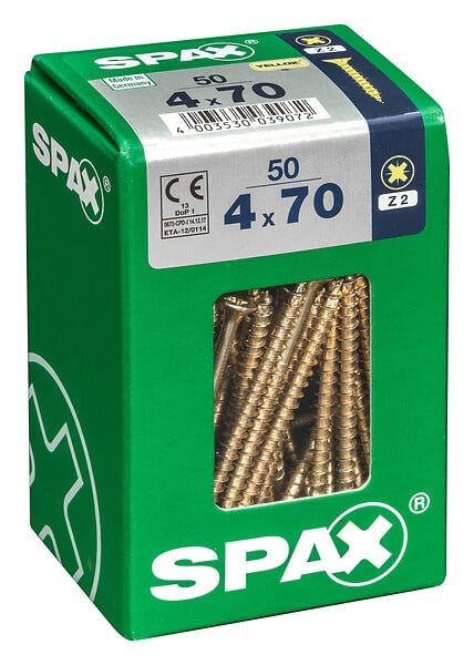 SPAXFRANCE - Vis universelle en acier Yellox - 50 pièces - Diam.4xH.70mm - large