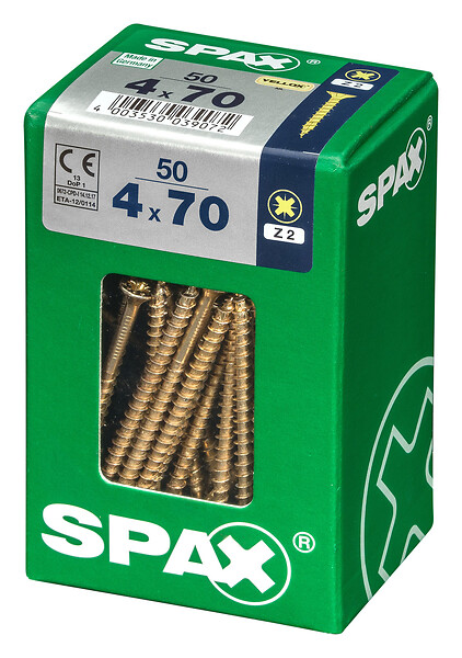 SPAXFRANCE - Vis universelle en acier Yellox - 50 pièces - Diam.4xH.70mm - large
