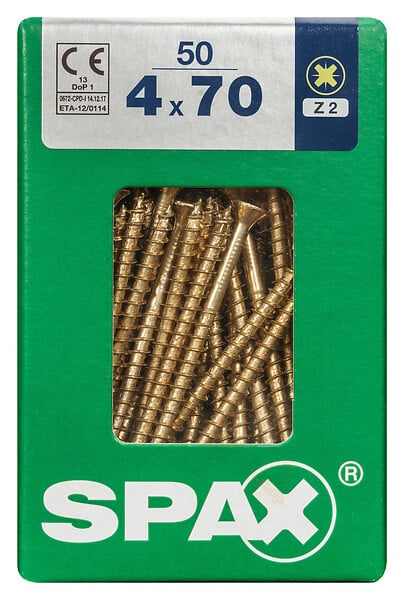 SPAXFRANCE - Vis universelle en acier Yellox - 50 pièces - Diam.4xH.70mm - large