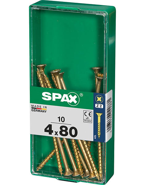 SPAXFRANCE - Vis à bois en acier Yellox - Tête fraisée PZ - 10 pièces - Diam.4xH.80mm - large