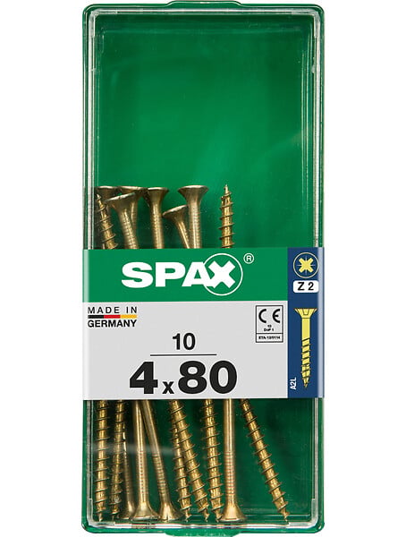 SPAXFRANCE - Vis à bois en acier Yellox - Tête fraisée PZ - 10 pièces - Diam.4xH.80mm - large