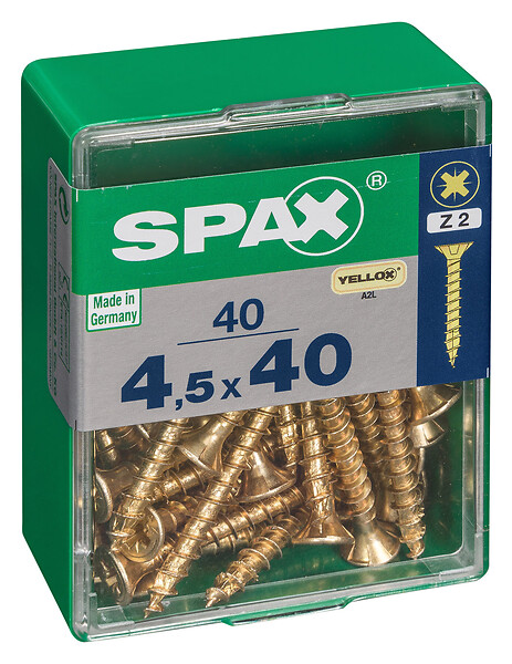 SPAXFRANCE - Vis à bois - Tête fraisée PZ - Yellox - 40 pièces - Diam.4,5xH.40mm - large