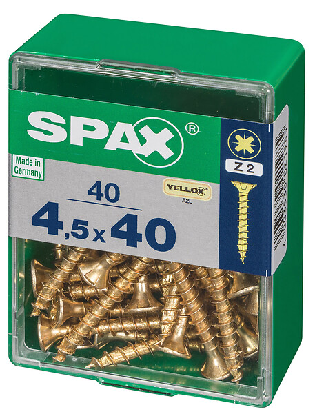 SPAXFRANCE - Vis à bois - Tête fraisée PZ - Yellox - 40 pièces - Diam.4,5xH.40mm - large