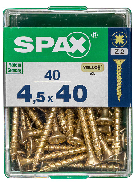 SPAXFRANCE - Vis à bois - Tête fraisée PZ - Yellox - 40 pièces - Diam.4,5xH.40mm - large