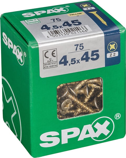 SPAXFRANCE - Vis à bois universelle - Yellox - 75 pièces - Diam.4,5xH.45mm - large